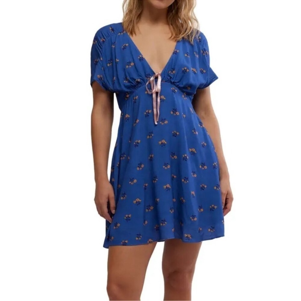 Free People Everyone's Favorite Mini Dress Blue Size Large NWT